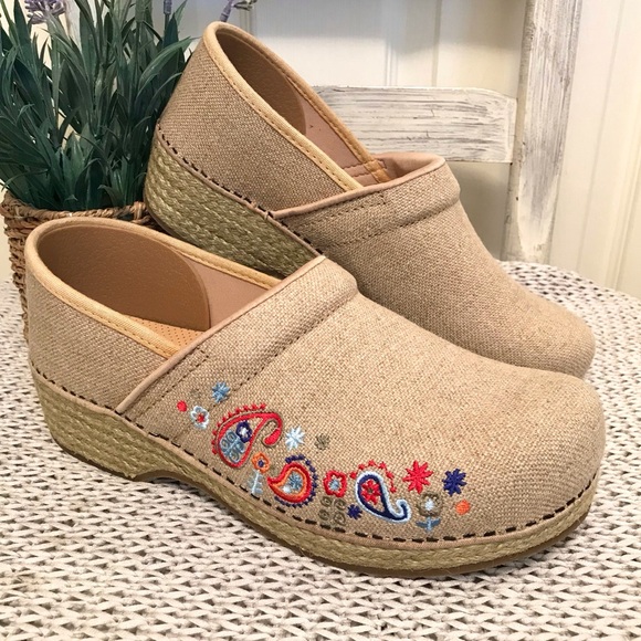 Dansko Shoes - Dansko Vegan Jute Paisley Embroidered Clogs